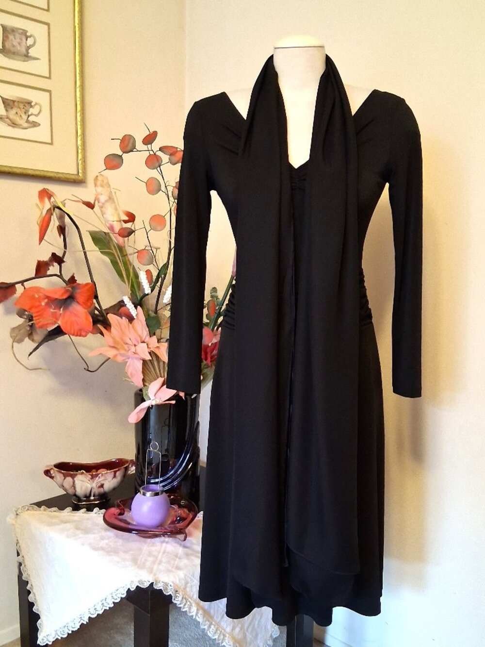NWOT Stills Vintage 100% Silk Long Black Scarf Large Sunscreen Shawls Headscarf